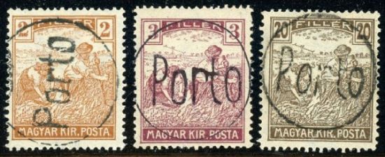 Hungarian 2-3-20 filler definitive with black P in circle overprint - Porto postage due stamp