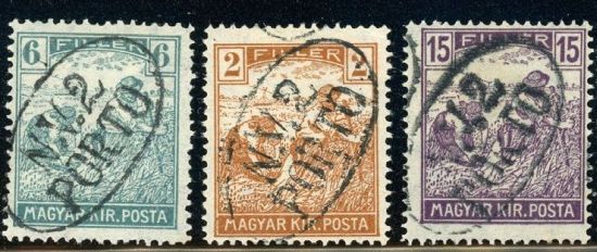 Hungarian 2-6-15 filler stamps with porto and NV.2 in oval overprint - Porto postage due stamp