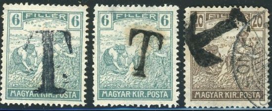 Hungarian 6-6-20 filler stamps with T overprint - Porto postage due stamp